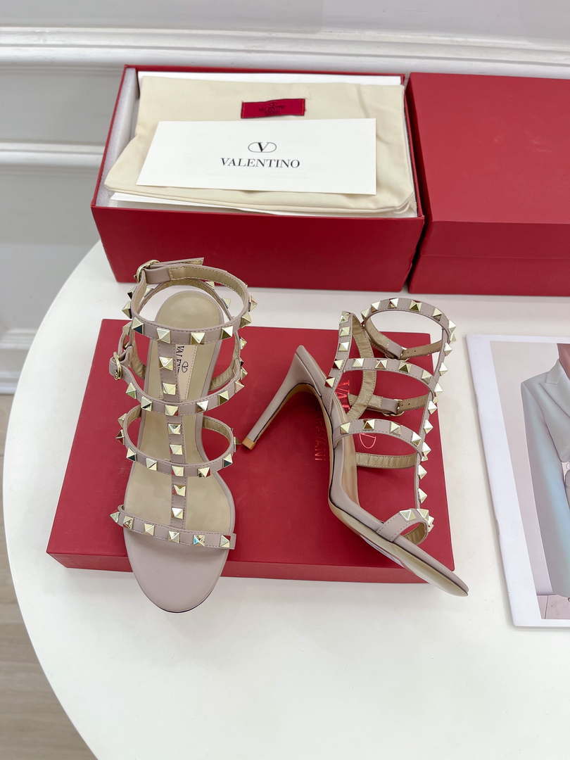Valentino 3W2S0A27JXH Rockstud Metallic Calfskin Leather Ankle Strap Sandal 80 MM V98823