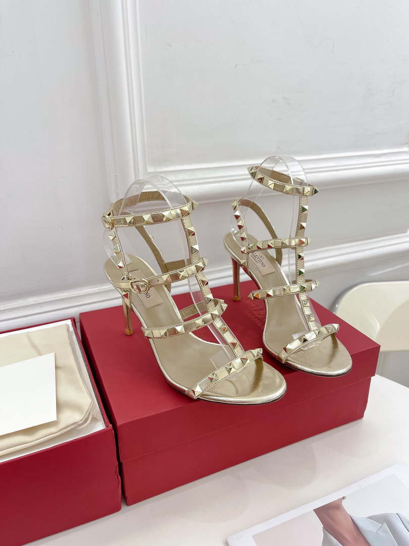 Valentino 3W2S0A27JXH Rockstud Metallic Calfskin Leather Ankle Strap Sandal 80 MM V98824 - US 4=Euro 35 - View 1