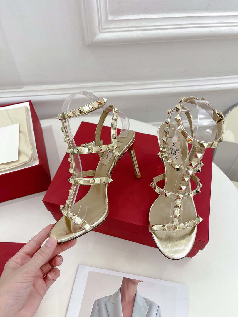 Valentino 3W2S0A27JXH Rockstud Metallic Calfskin Leather Ankle Strap Sandal 80 MM V98824