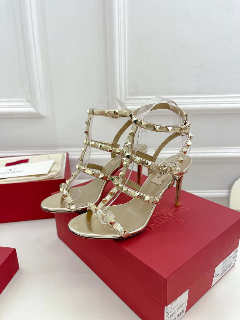 Valentino 3W2S0A27JXH Rockstud Metallic Calfskin Leather Ankle Strap Sandal 80 MM V98824