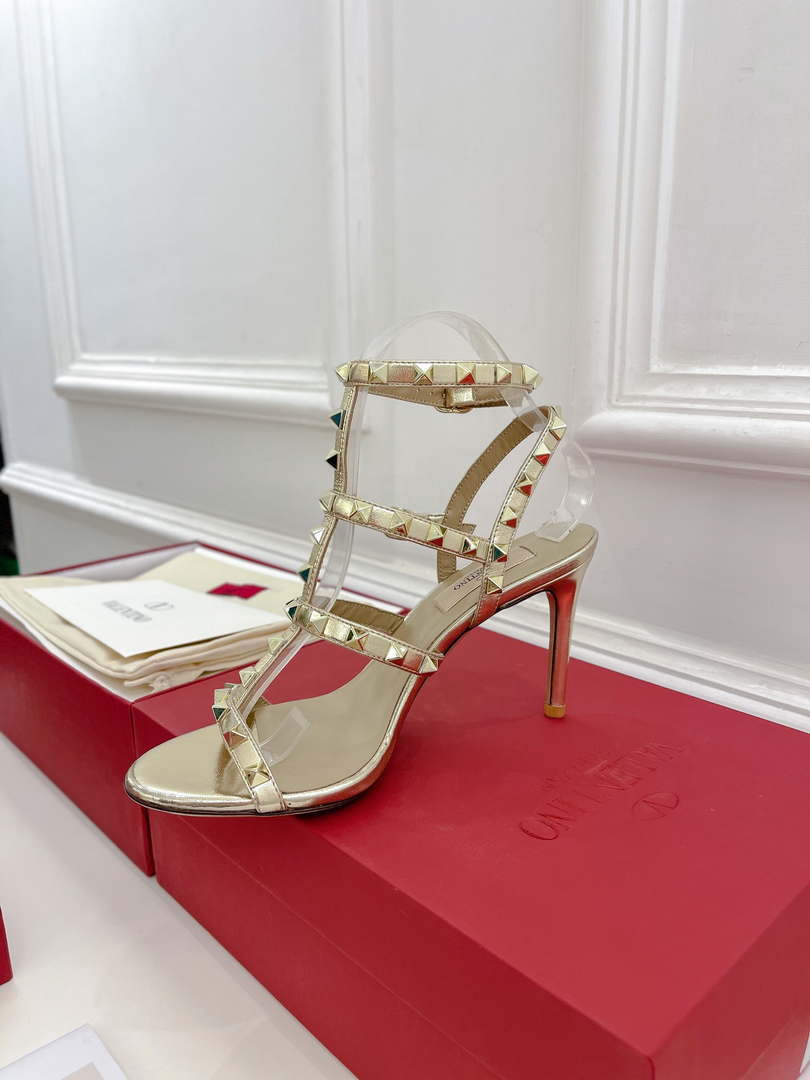 Valentino 3W2S0A27JXH Rockstud Metallic Calfskin Leather Ankle Strap Sandal 80 MM V98824