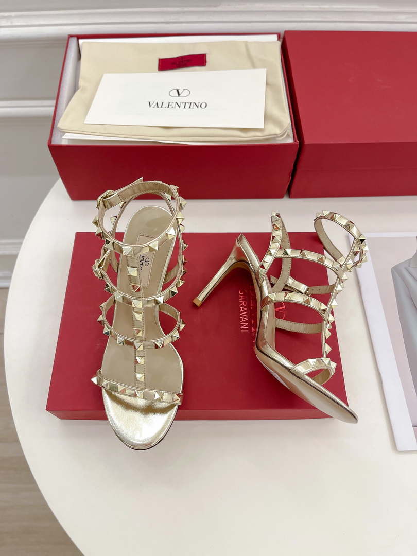 Valentino 3W2S0A27JXH Rockstud Metallic Calfskin Leather Ankle Strap Sandal 80 MM V98824