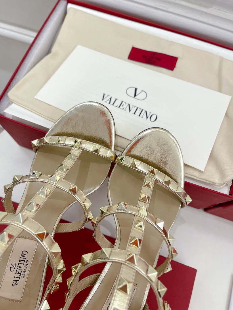 Valentino 3W2S0A27JXH Rockstud Metallic Calfskin Leather Ankle Strap Sandal 80 MM V98824