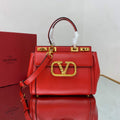 Valentino 4100 Medium Rockstud Alcove Handbag In Grainy Calfskin 2B0J41 Red
