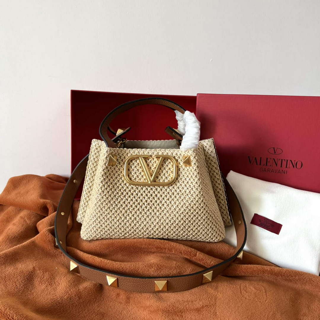Valentino 4W2B0K39YCE Small Straw Summer Tote Bag Beige - Default Title - View 1