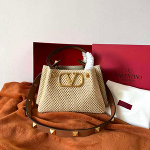 Valentino 4W2B0K39YCE Small Straw Summer Tote Bag Beige - Default Title - View 1