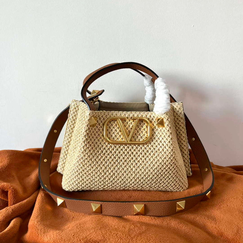 Valentino 4W2B0K39YCE Small Straw Summer Tote Bag Beige