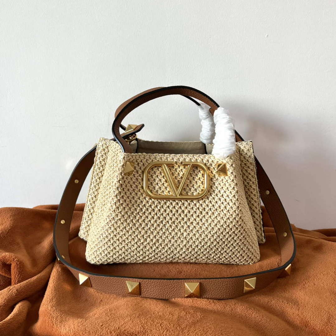 Valentino 4W2B0K39YCE Small Straw Summer Tote Bag Beige