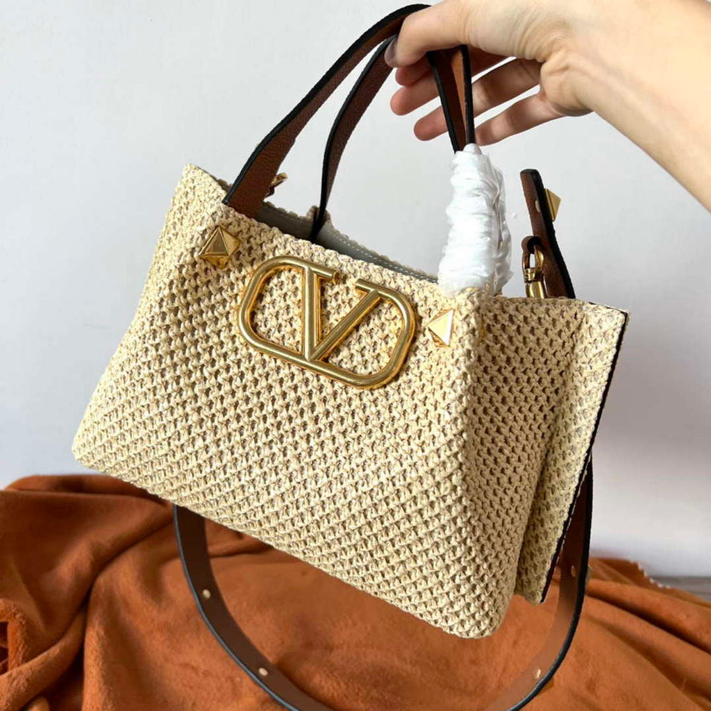 Valentino 4W2B0K39YCE Small Straw Summer Tote Bag Beige