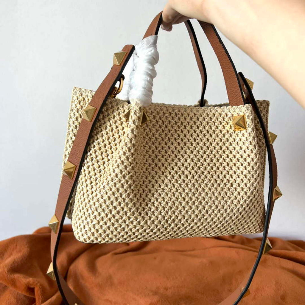 Valentino 4W2B0K39YCE Small Straw Summer Tote Bag Beige