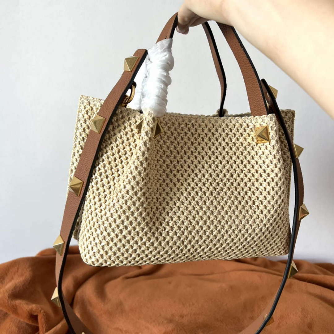 Valentino 4W2B0K39YCE Small Straw Summer Tote Bag Beige