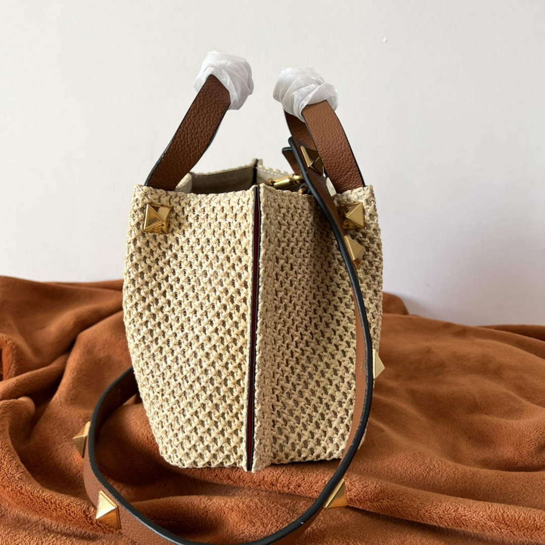 Valentino 4W2B0K39YCE Small Straw Summer Tote Bag Beige