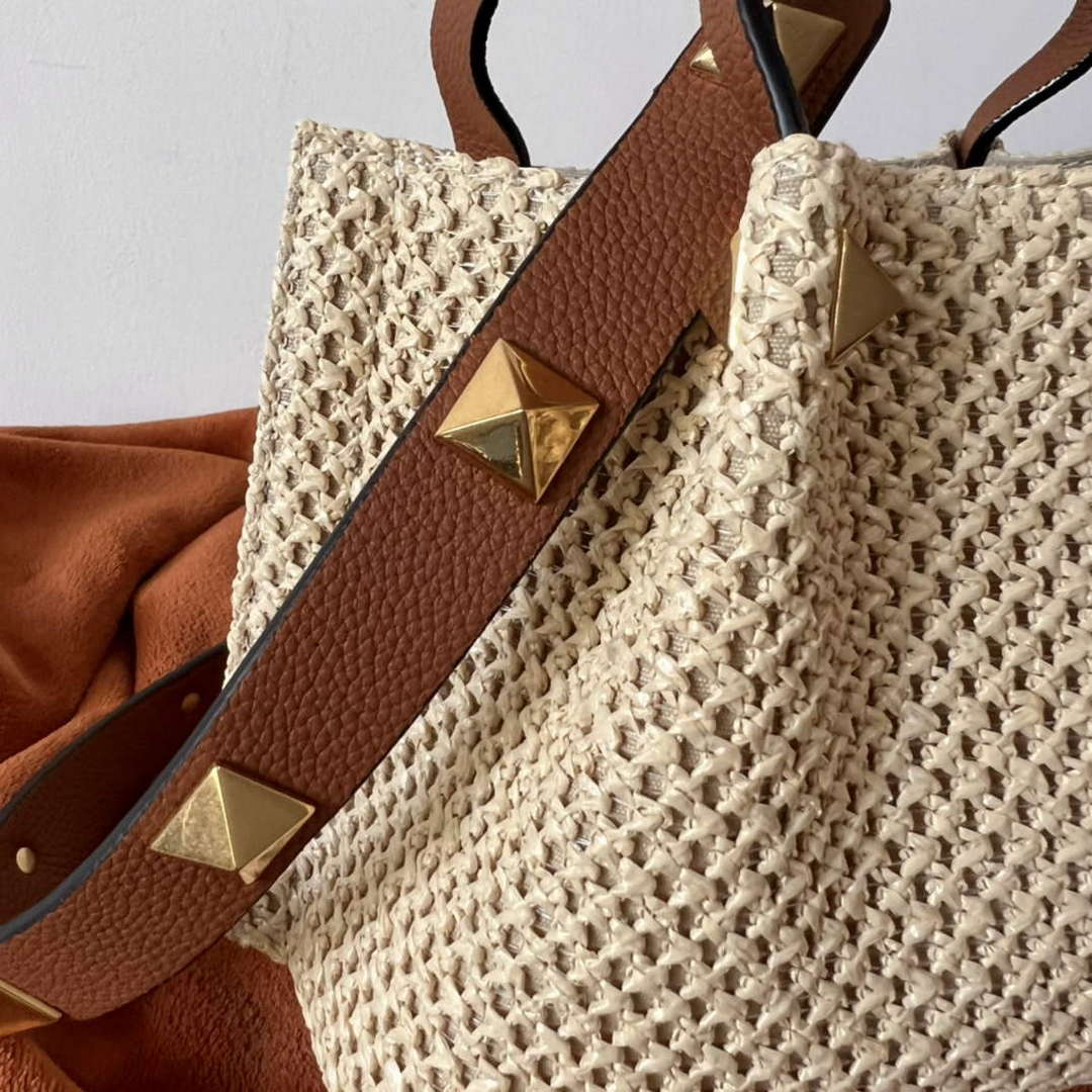 Valentino 4W2B0K39YCE Small Straw Summer Tote Bag Beige