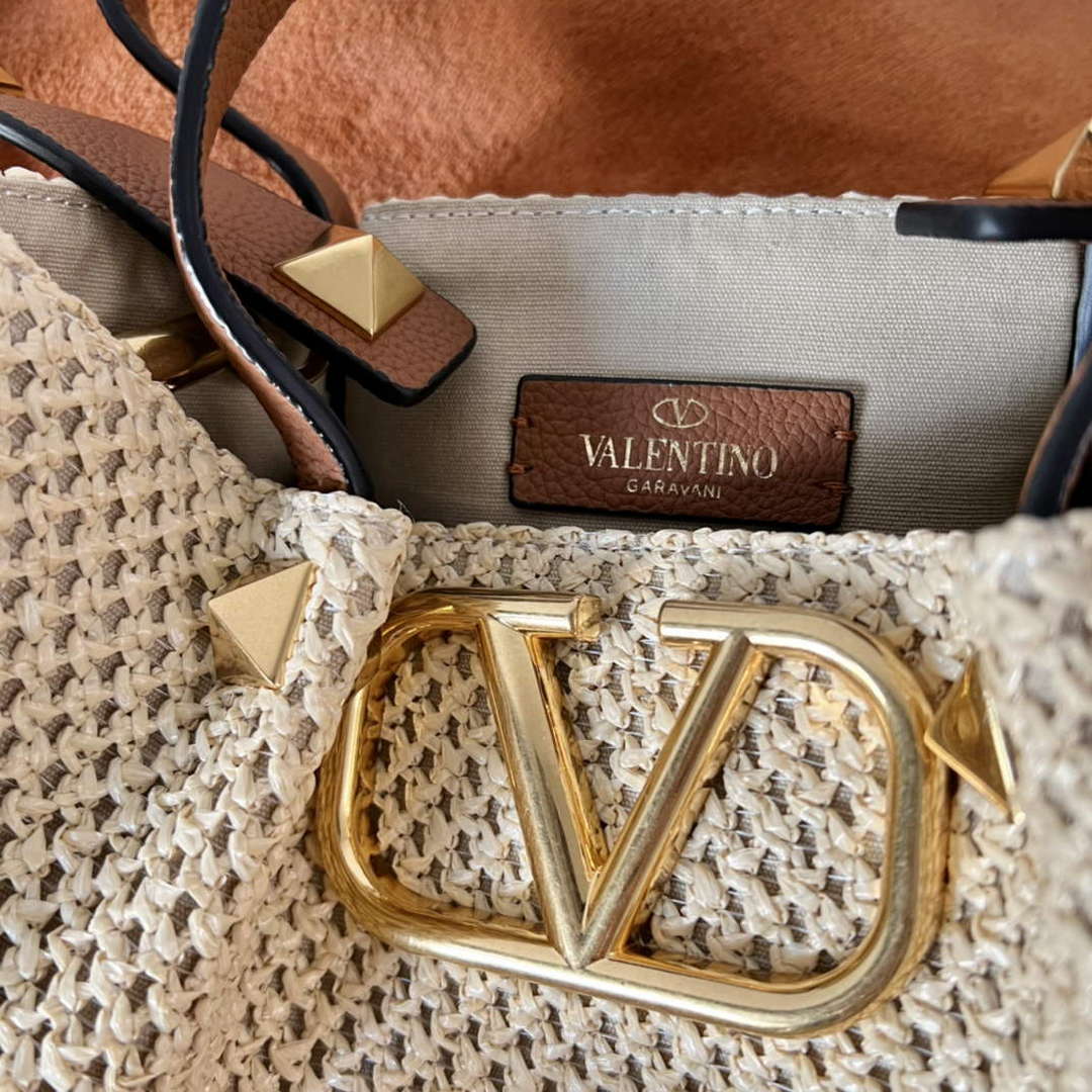 Valentino 4W2B0K39YCE Small Straw Summer Tote Bag Beige