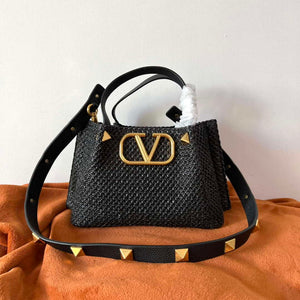Valentino 4W2B0K39YCE Small Straw Summer Tote Bag Black - Default Title - View 2