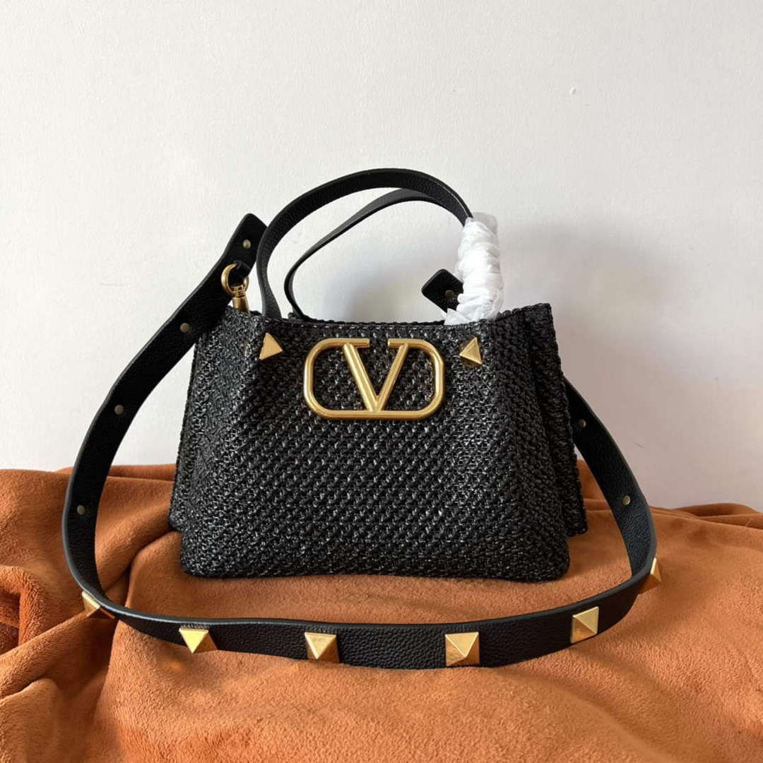 Valentino 4W2B0K39YCE Small Straw Summer Tote Bag Black