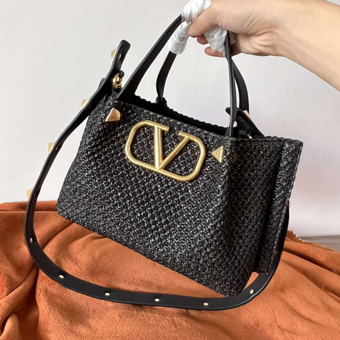 Valentino 4W2B0K39YCE Small Straw Summer Tote Bag Black