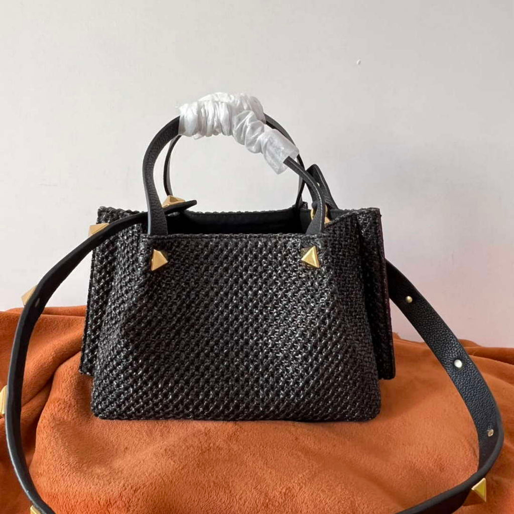 Valentino 4W2B0K39YCE Small Straw Summer Tote Bag Black