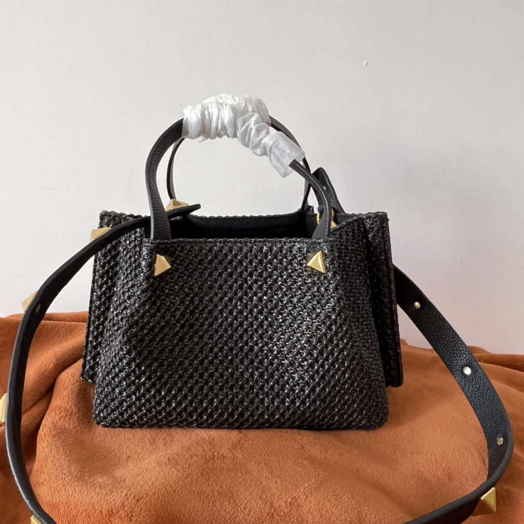 Valentino 4W2B0K39YCE Small Straw Summer Tote Bag Black