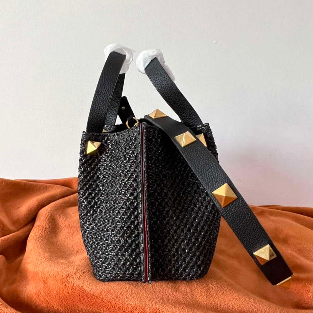 Valentino 4W2B0K39YCE Small Straw Summer Tote Bag Black