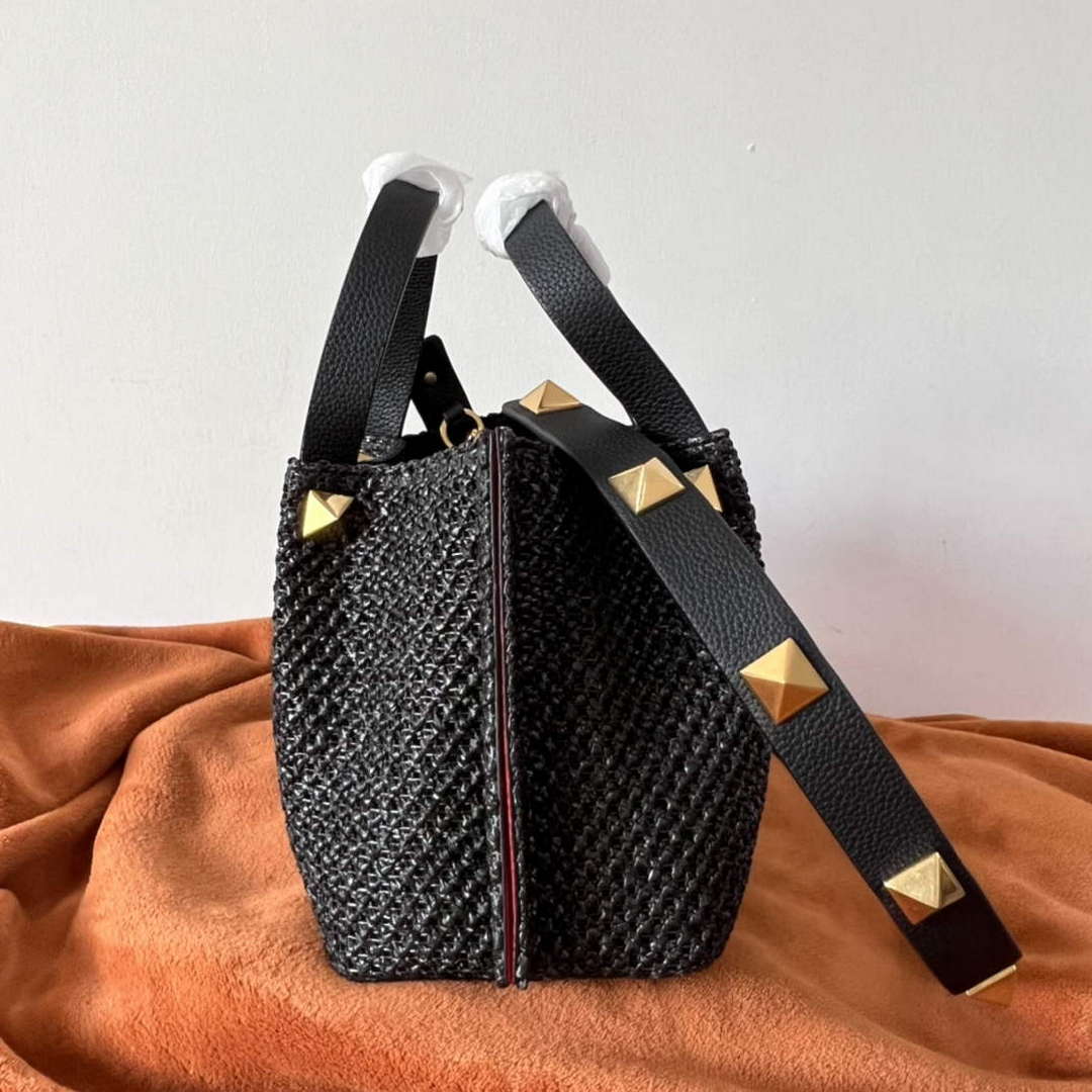Valentino 4W2B0K39YCE Small Straw Summer Tote Bag Black