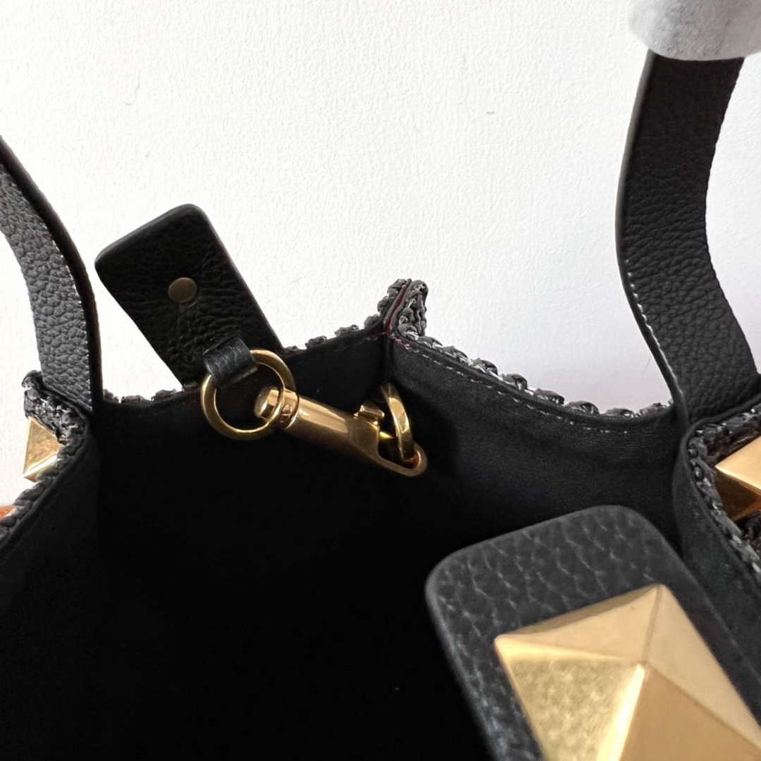 Valentino 4W2B0K39YCE Small Straw Summer Tote Bag Black