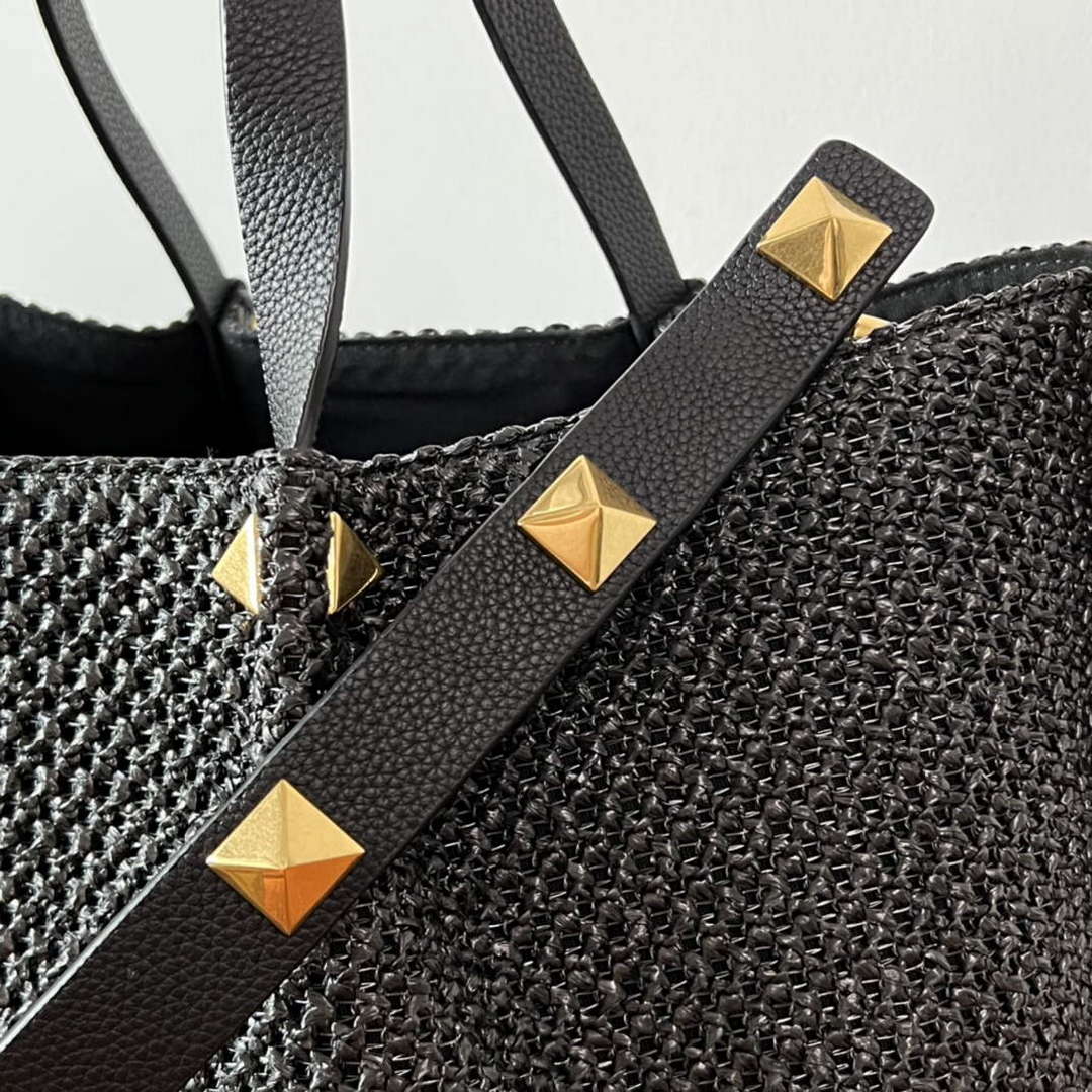 Valentino 4W2B0K39YCE Small Straw Summer Tote Bag Black