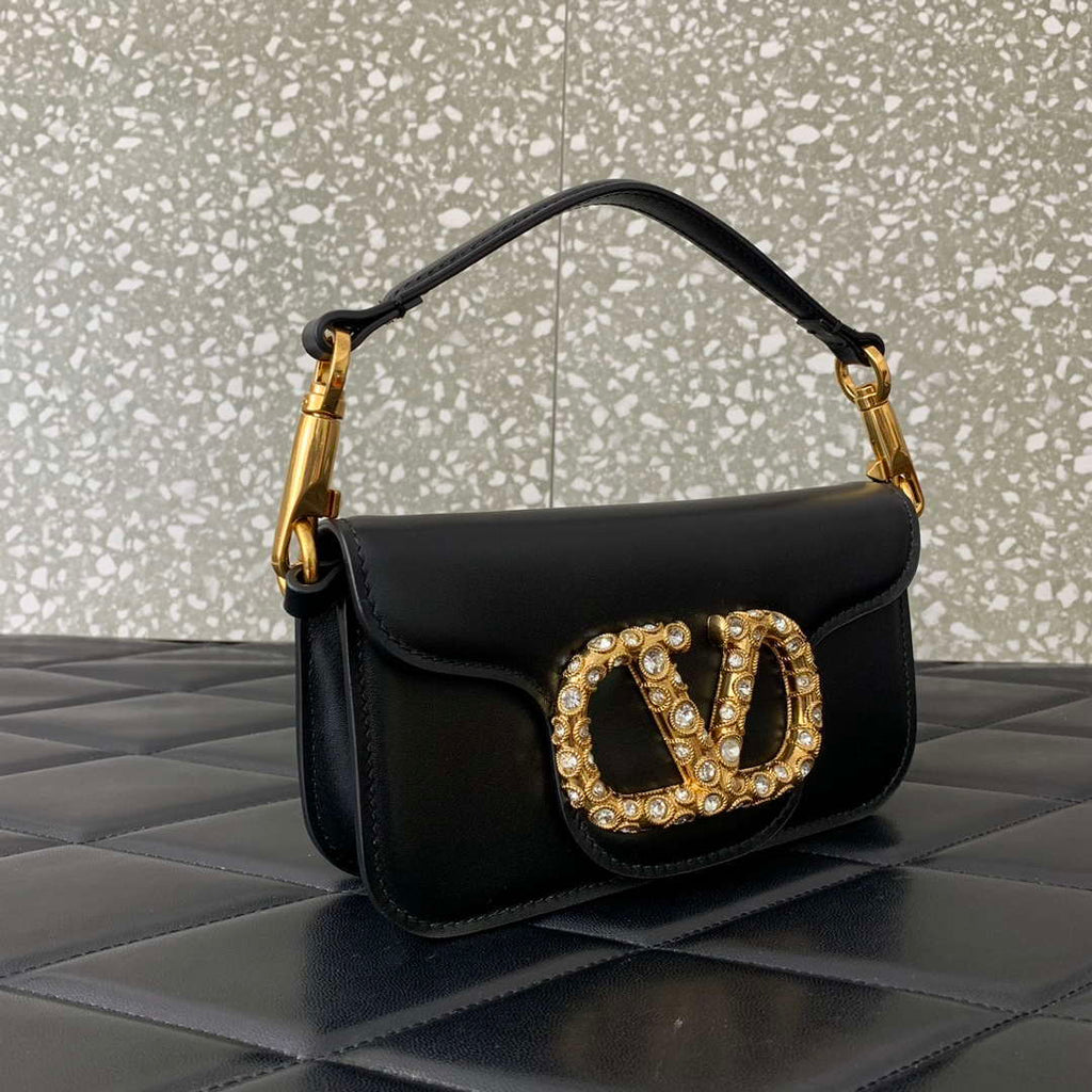 Valentino 4W2P0Z28IFI_P16 Valentino Garavani Mini Loco calfskin bag with crystals Black