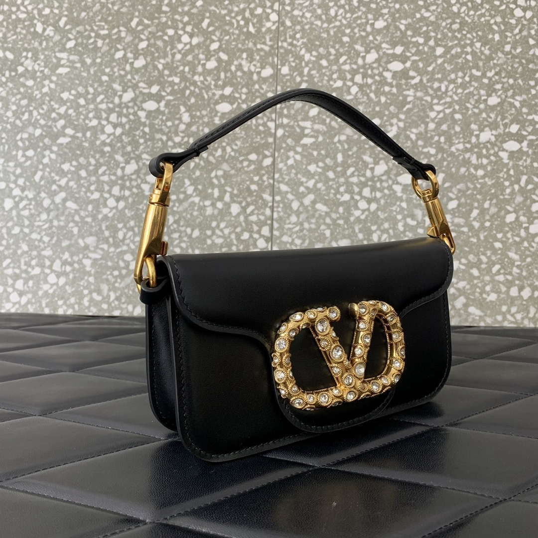 Valentino 4W2P0Z28IFI_P16 Valentino Garavani Mini Loco calfskin bag with crystals Black