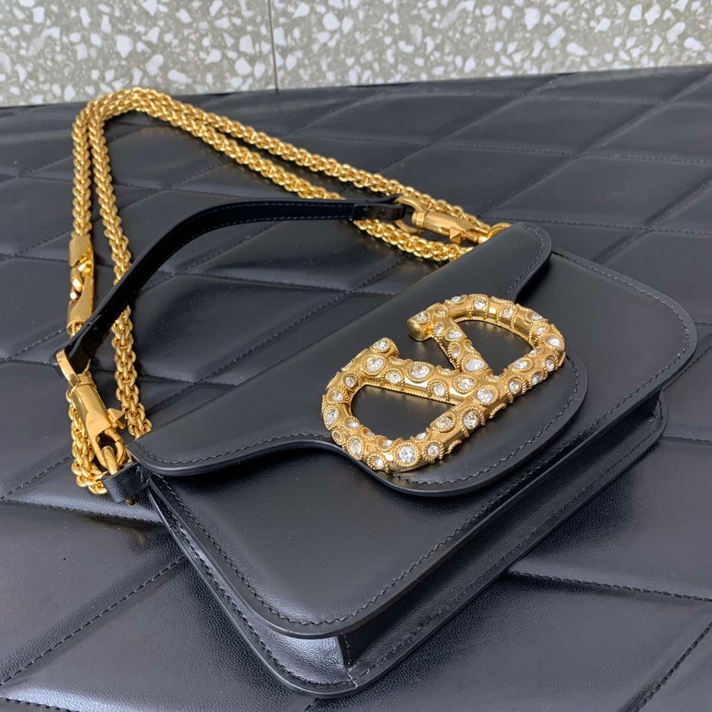 Valentino 4W2P0Z28IFI_P16 Valentino Garavani Mini Loco calfskin bag with crystals Black