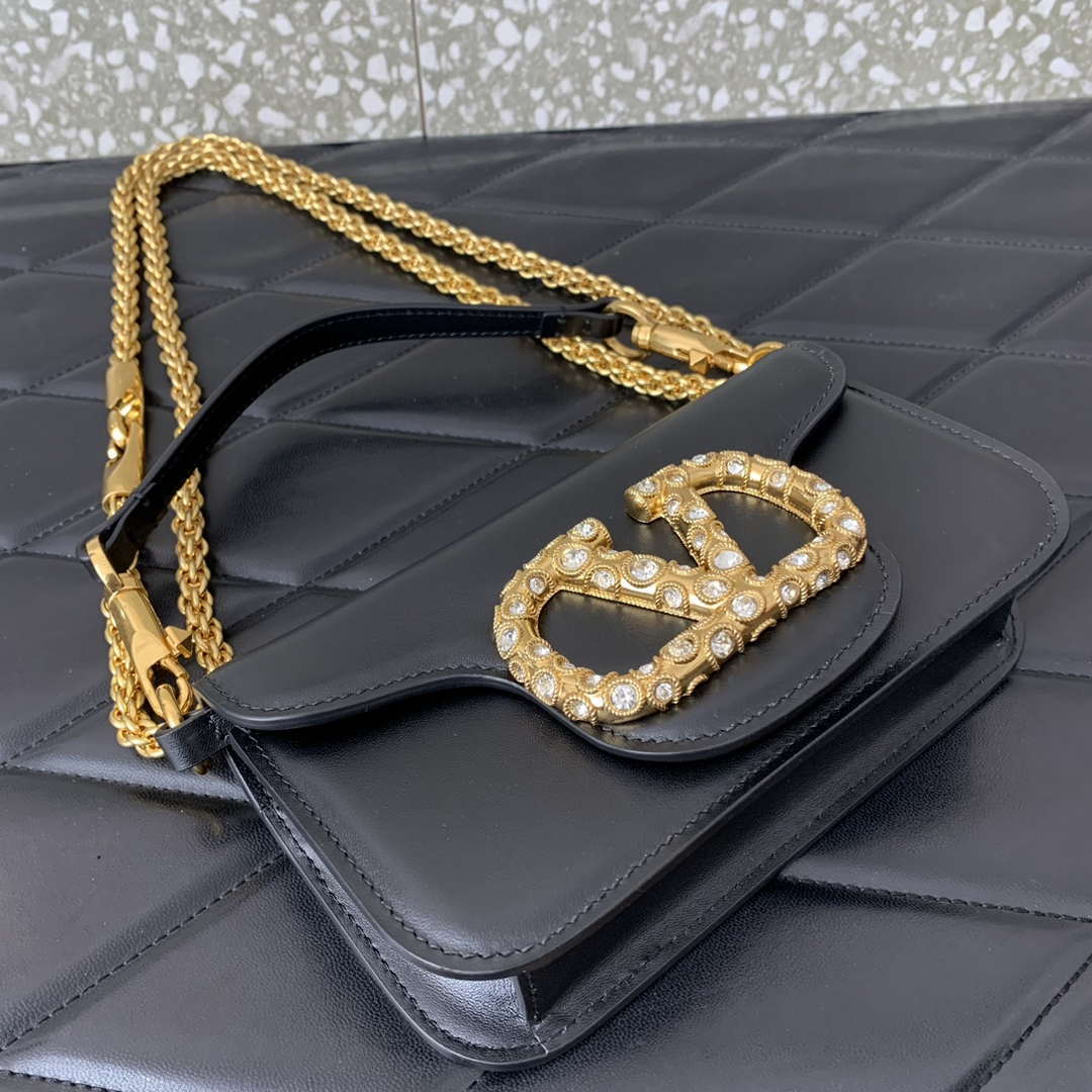 Valentino 4W2P0Z28IFI_P16 Valentino Garavani Mini Loco calfskin bag with crystals Black