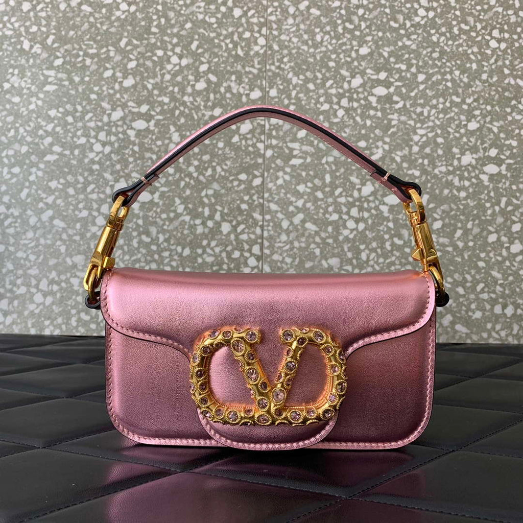 Valentino 4W2P0Z28IFI_P16 Valentino Garavani Mini Loco calfskin bag with crystals Pink