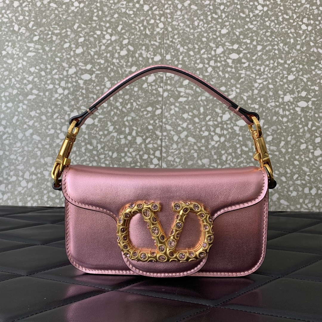 Valentino 4W2P0Z28IFI_P16 Valentino Garavani Mini Loco calfskin bag with crystals Pink