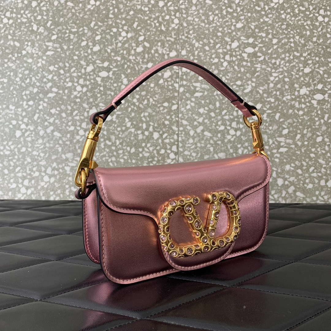 Valentino 4W2P0Z28IFI_P16 Valentino Garavani Mini Loco calfskin bag with crystals Pink