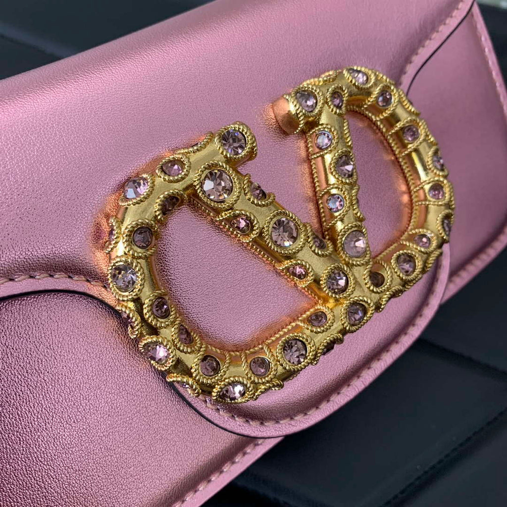 Valentino 4W2P0Z28IFI_P16 Valentino Garavani Mini Loco calfskin bag with crystals Pink