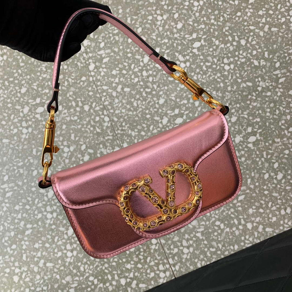 Valentino 4W2P0Z28IFI_P16 Valentino Garavani Mini Loco calfskin bag with crystals Pink