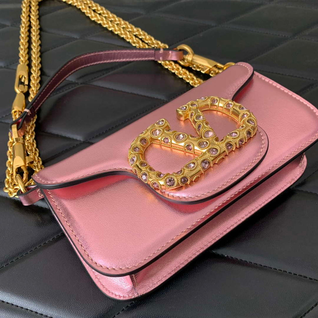 Valentino 4W2P0Z28IFI_P16 Valentino Garavani Mini Loco calfskin bag with crystals Pink
