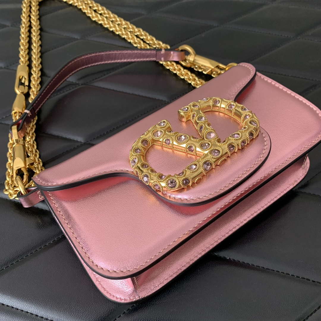 Valentino 4W2P0Z28IFI_P16 Valentino Garavani Mini Loco calfskin bag with crystals Pink