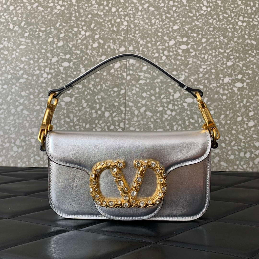 Valentino 4W2P0Z28IFI_P16 Valentino Garavani Mini Loco calfskin bag with crystals Silver