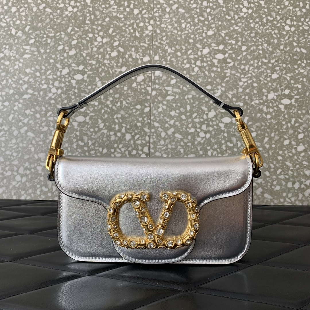 Valentino 4W2P0Z28IFI_P16 Valentino Garavani Mini Loco calfskin bag with crystals Silver