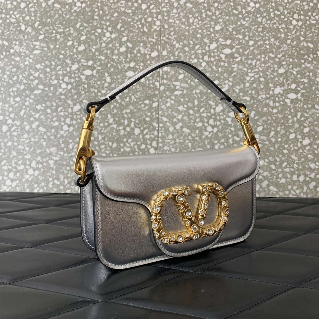 Valentino 4W2P0Z28IFI_P16 Valentino Garavani Mini Loco calfskin bag with crystals Silver