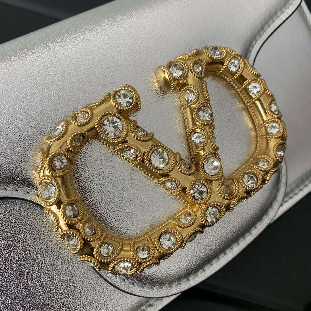 Valentino 4W2P0Z28IFI_P16 Valentino Garavani Mini Loco calfskin bag with crystals Silver