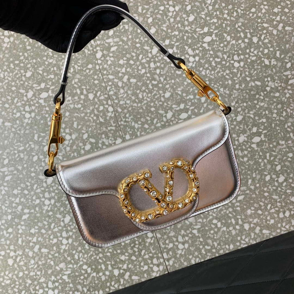 Valentino 4W2P0Z28IFI_P16 Valentino Garavani Mini Loco calfskin bag with crystals Silver