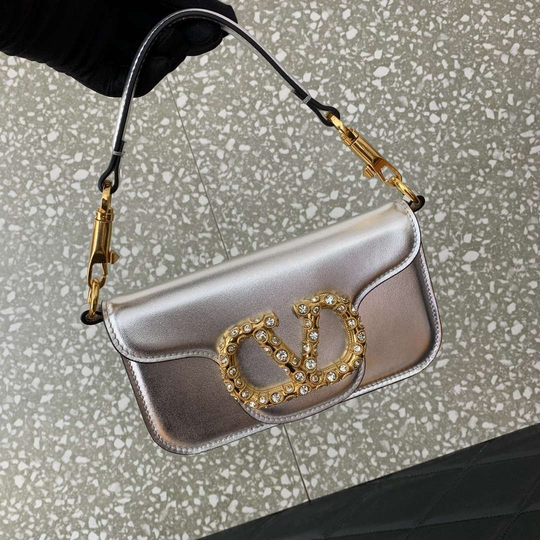 Valentino 4W2P0Z28IFI_P16 Valentino Garavani Mini Loco calfskin bag with crystals Silver