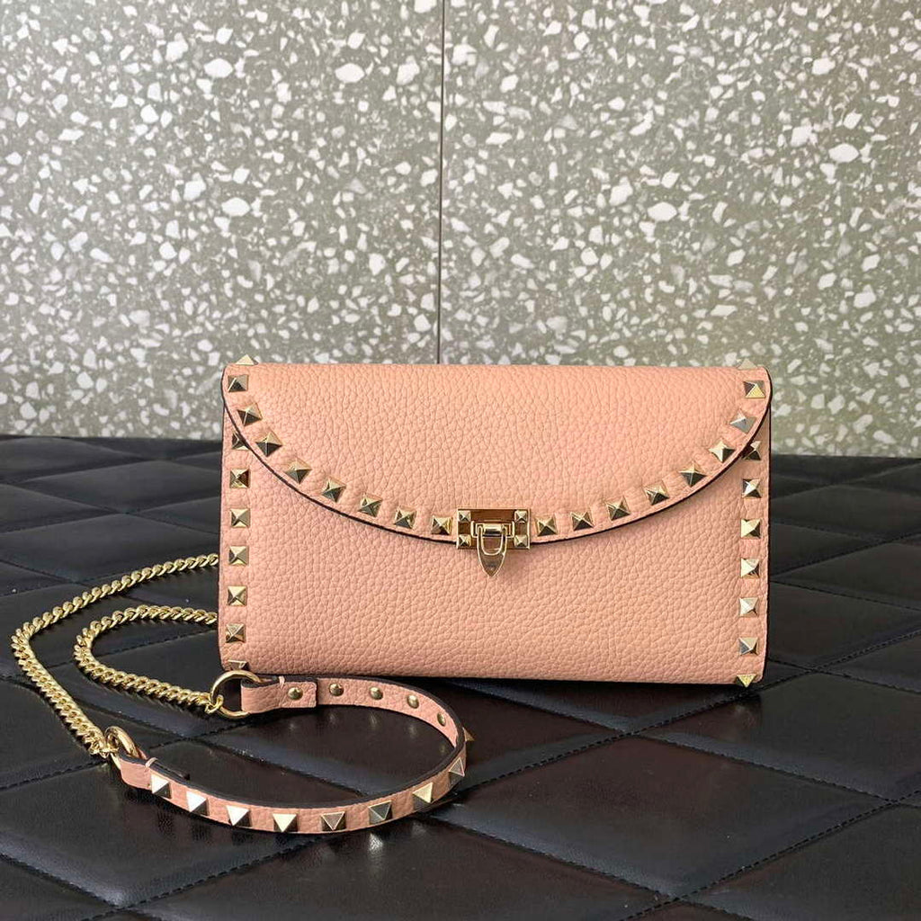 Valentino 4W2P0Z81 Rockstud Wallet With Chain In Grainy Calfskin Bag