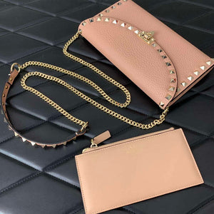 Valentino 4W2P0Z81 Rockstud Wallet With Chain In Grainy Calfskin Bag - Pink - View 19