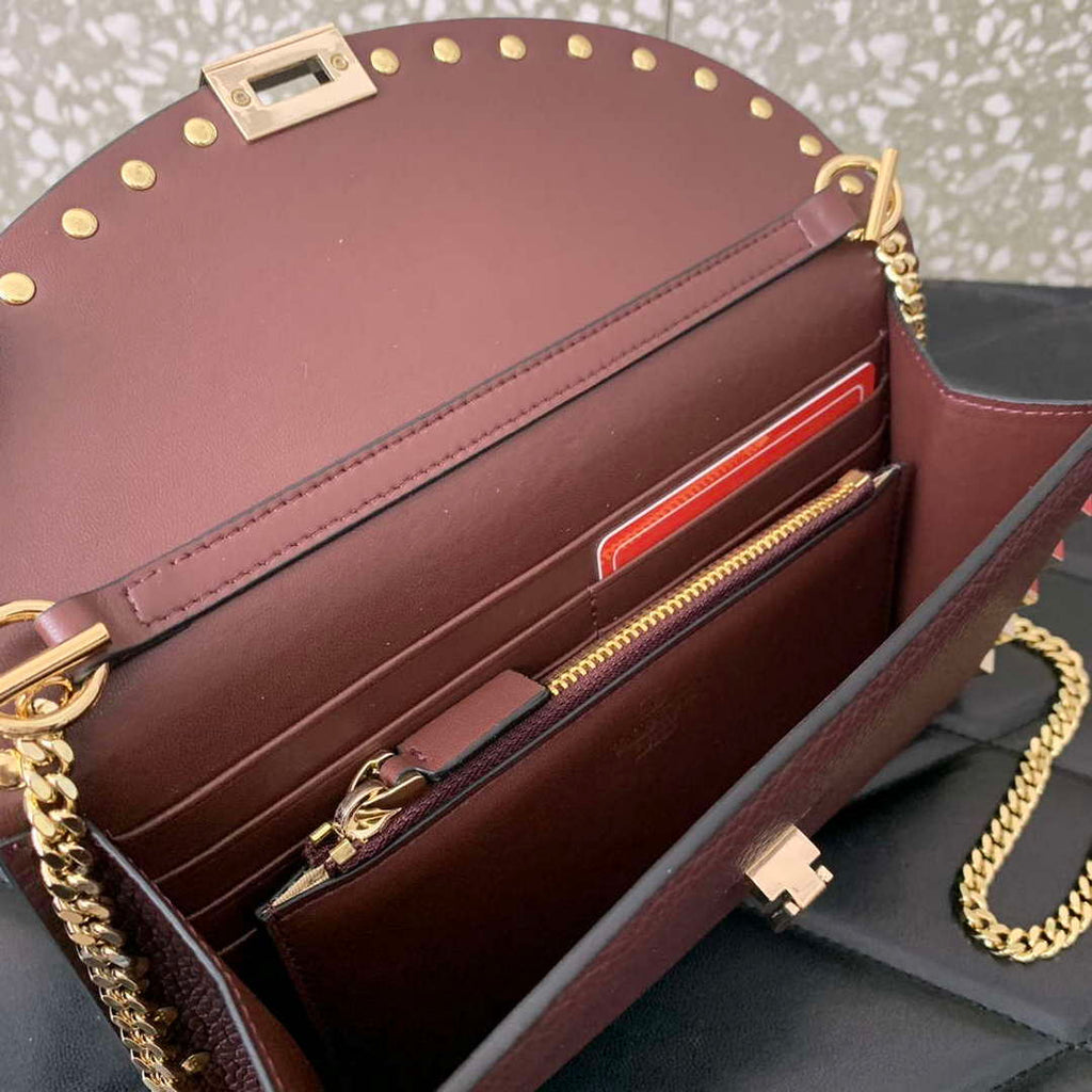 Valentino 4W2P0Z81 Rockstud Wallet With Chain In Grainy Calfskin Bag