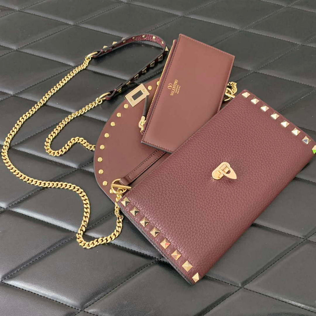 Valentino 4W2P0Z81 Rockstud Wallet With Chain In Grainy Calfskin Bag