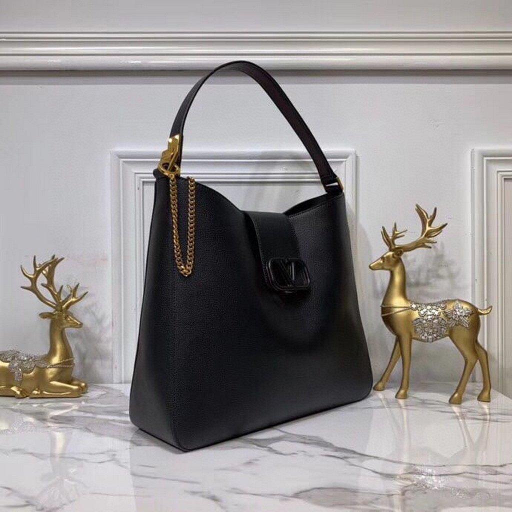 Valentino 50027 Vsling Grainy Calfskin Hobo Bag Black