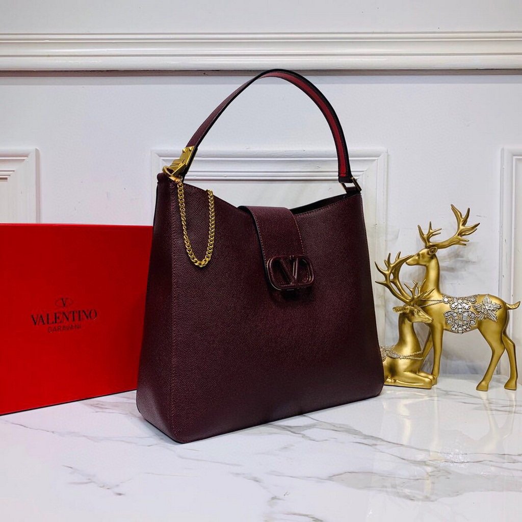 Valentino 50027 Vsling Grainy Calfskin Hobo Bag Wine Red